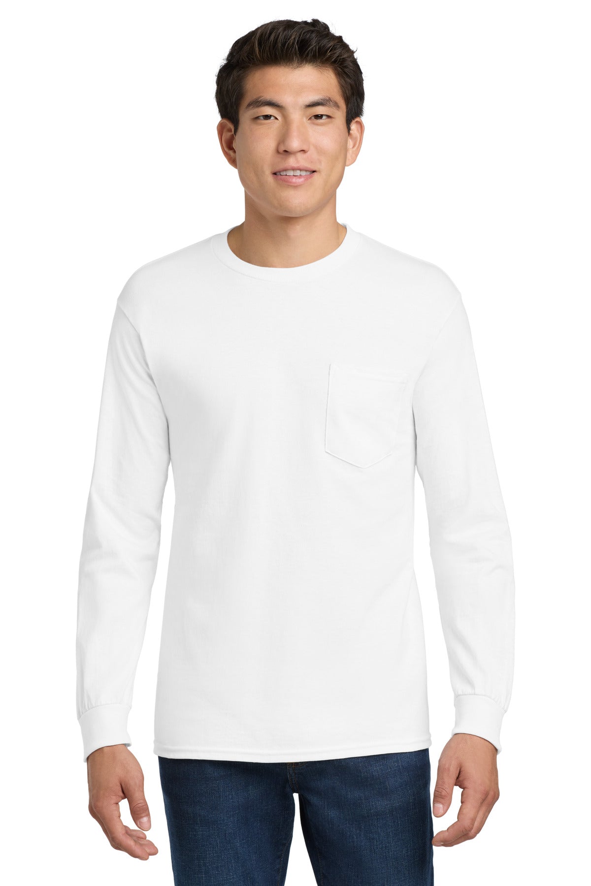 Gildan - Ultra Cotton 100% US Cotton Long Sleeve T-Shirt with Pocket. 2410