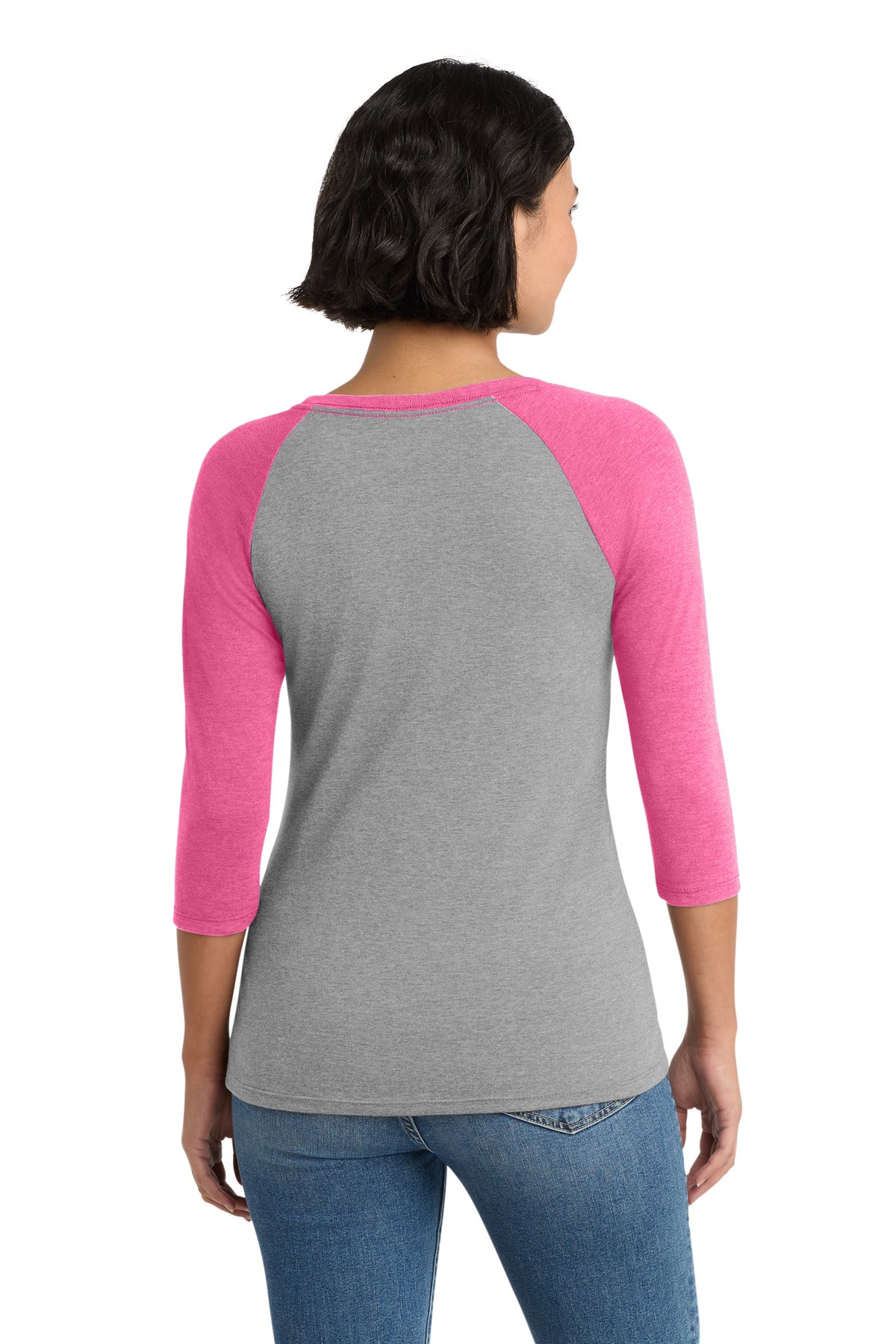 District Women's Perfect Tri 3/4-Sleeve Raglan. DM136L