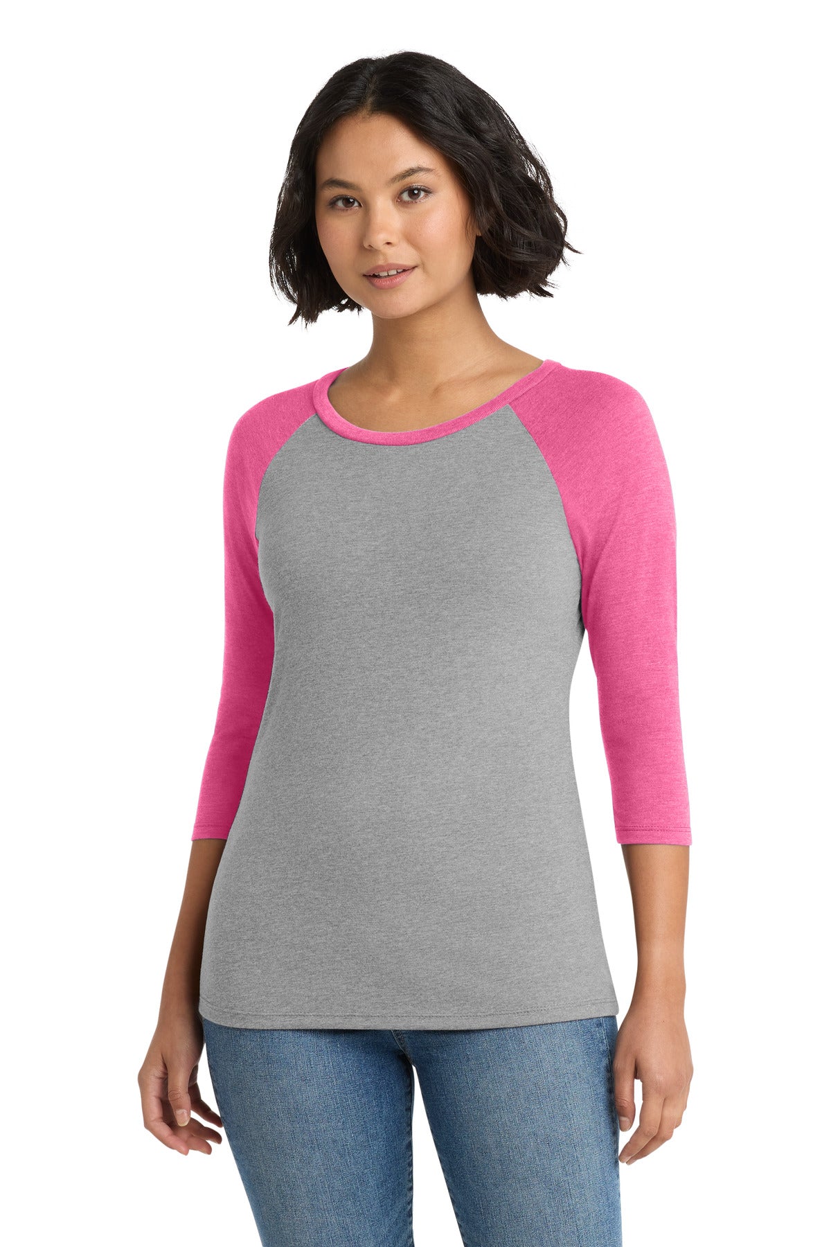 District Women's Perfect Tri 3/4-Sleeve Raglan. DM136L