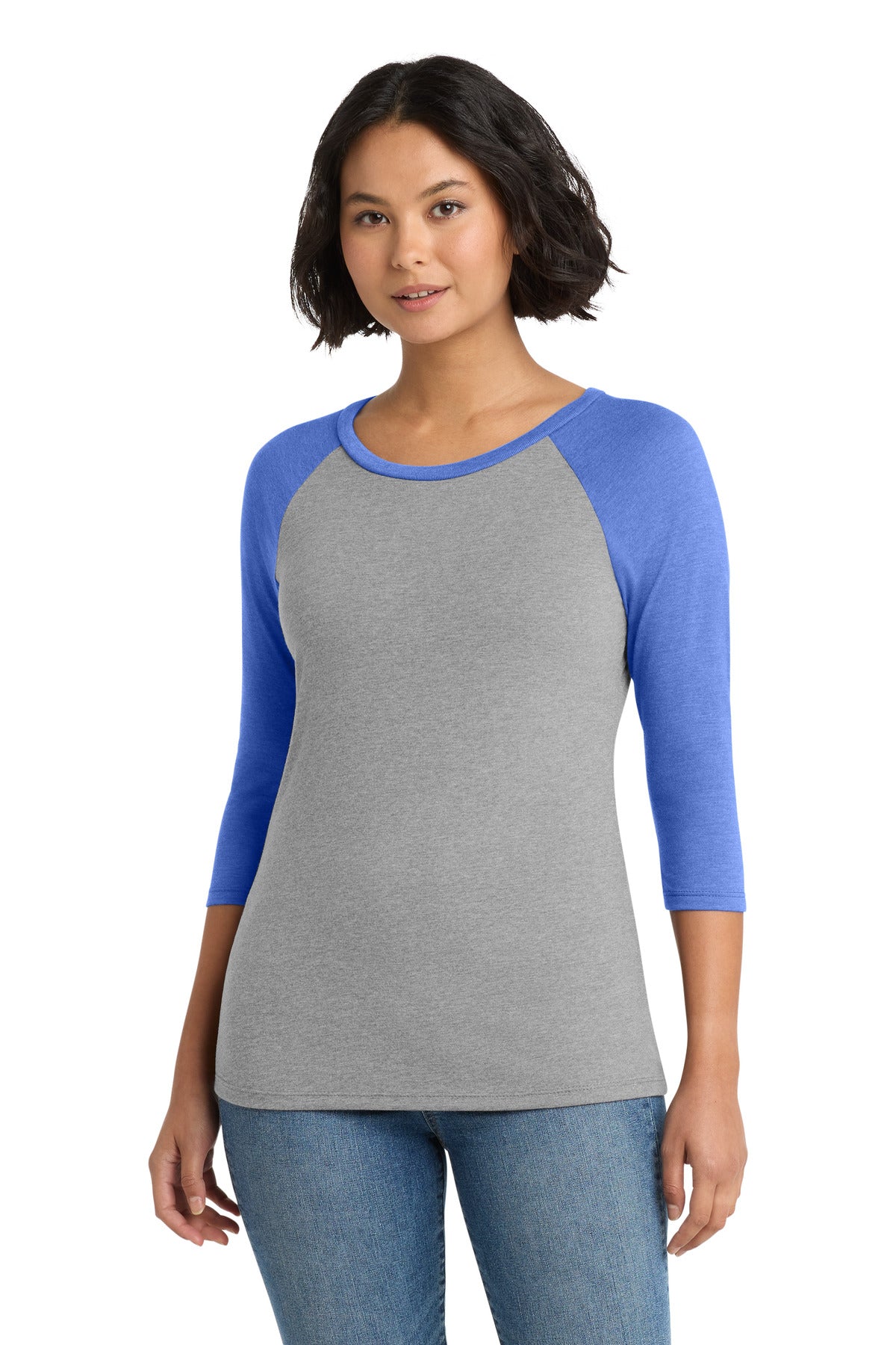 District Women's Perfect Tri 3/4-Sleeve Raglan. DM136L