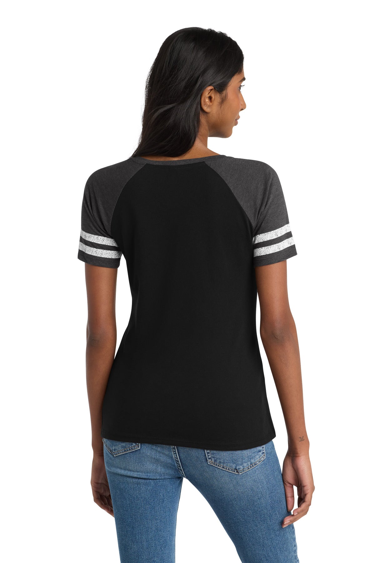 District Women's Game V-Neck Tee. DM476
