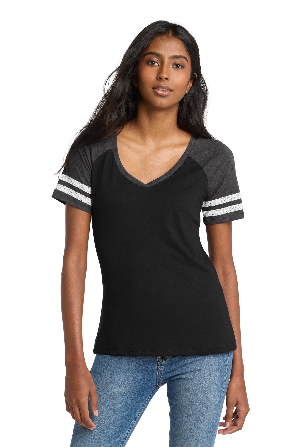 District Women's Game V-Neck Tee. DM476