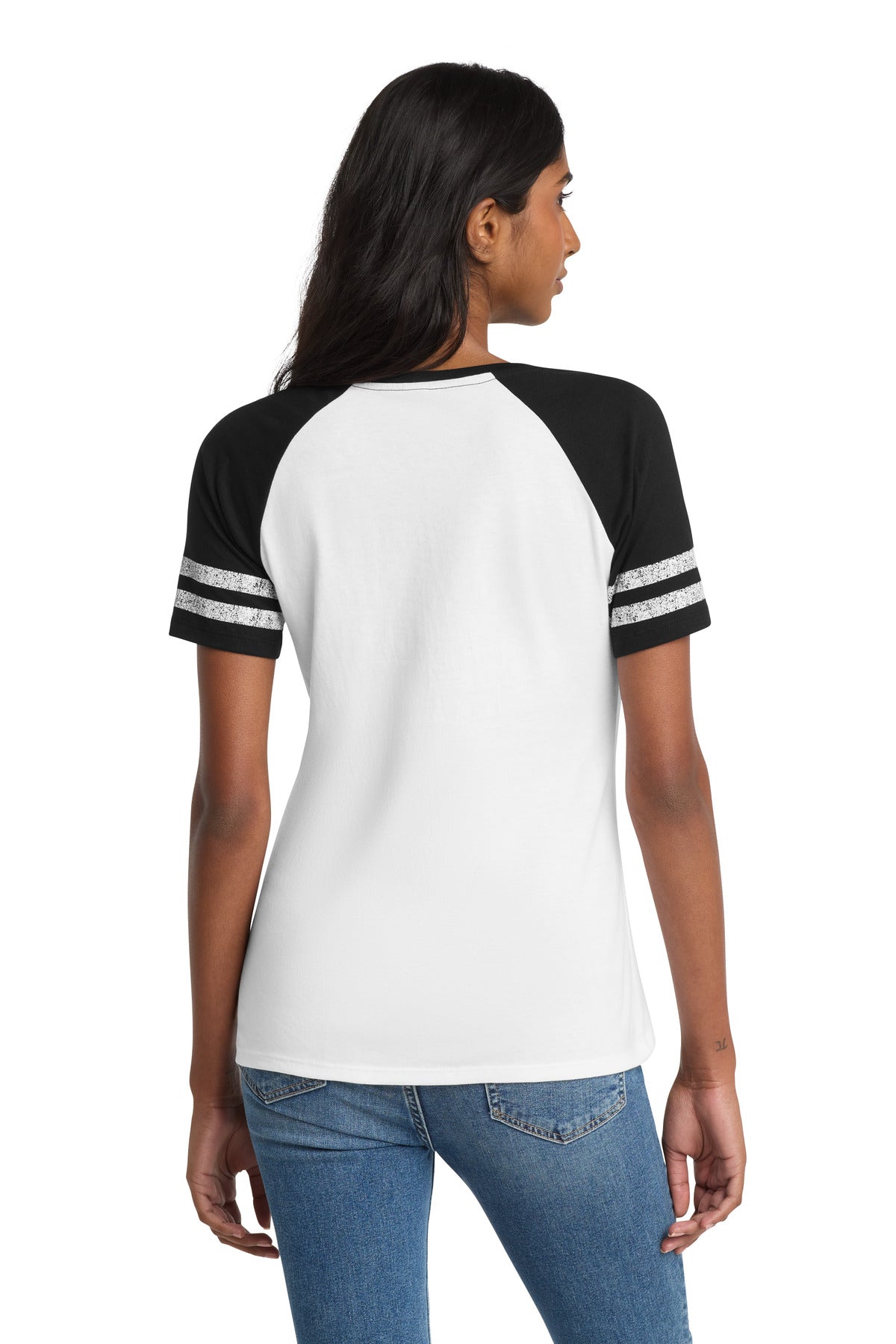 District Women's Game V-Neck Tee. DM476