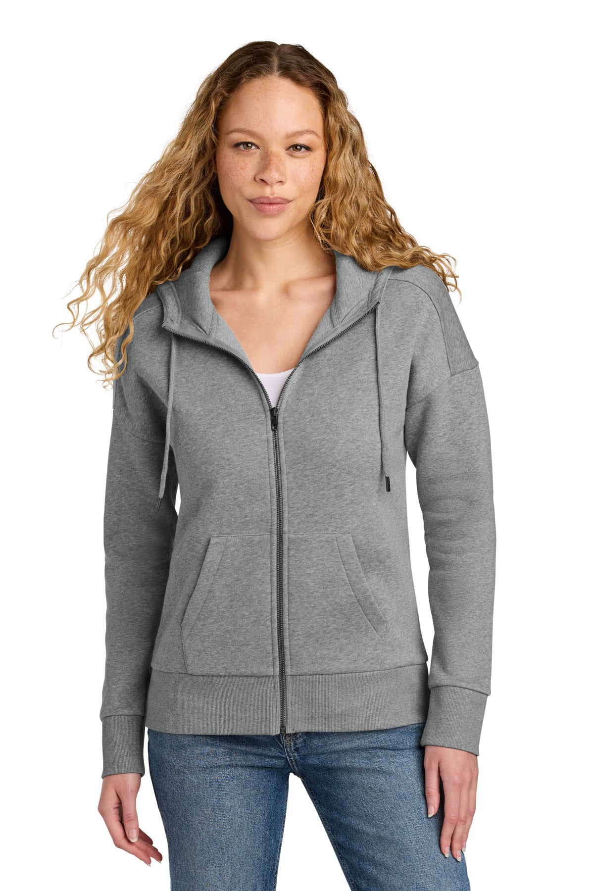 District Women's Perfect Weight Fleece Drop Shoulder Full-Zip Hoodie DT1104