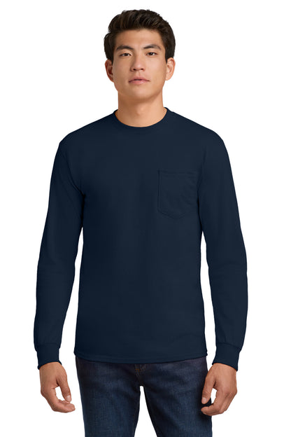 Gildan - Ultra Cotton 100% US Cotton Long Sleeve T-Shirt with Pocket.  2410