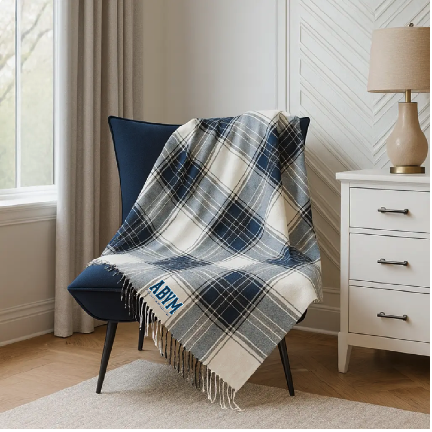 ABVM Embroidered Plaid Throw