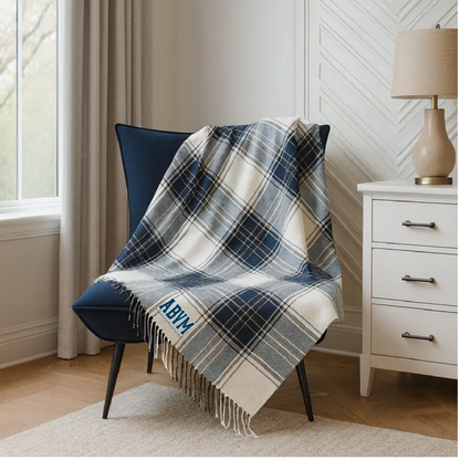 ABVM Embroidered Plaid Throw