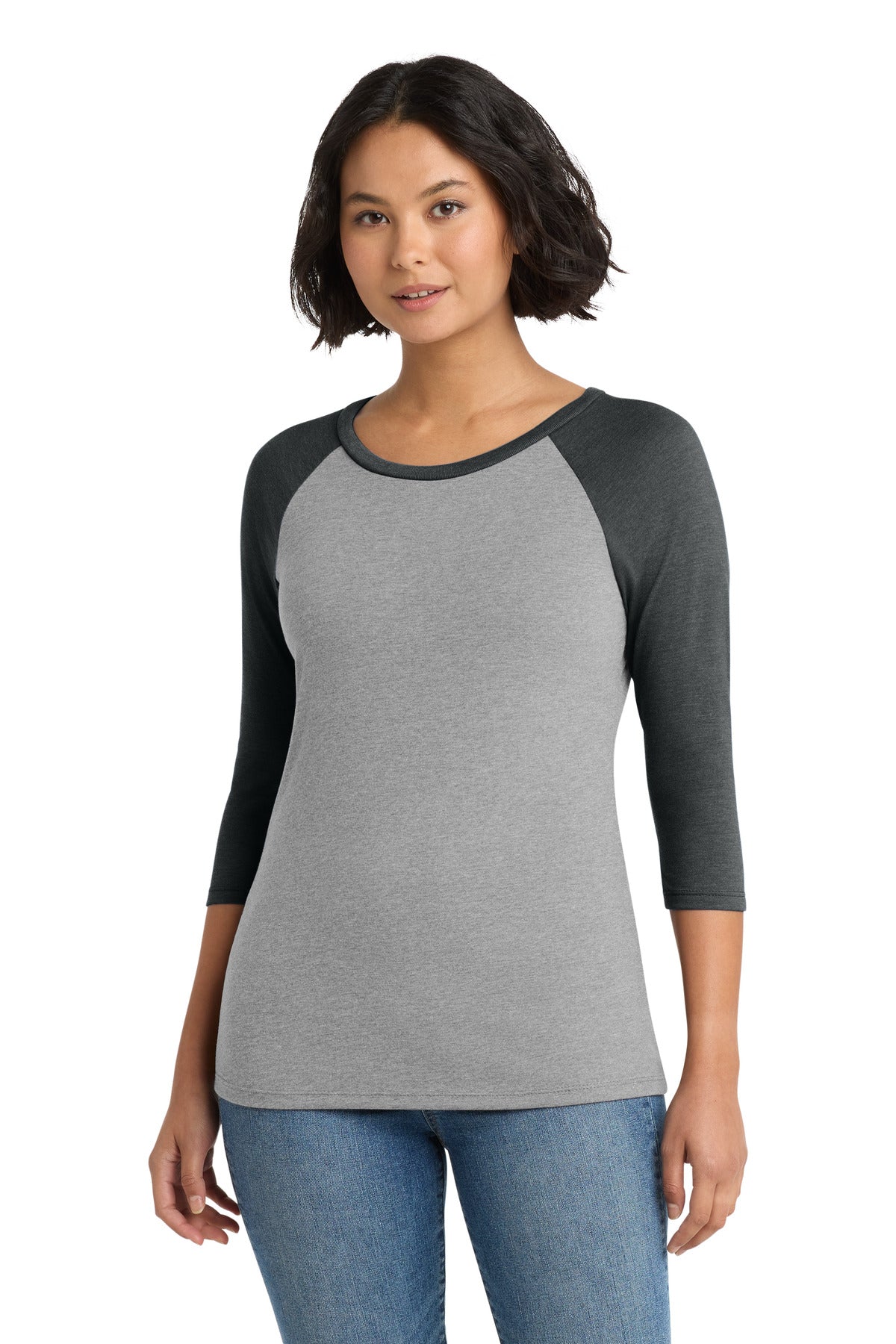 District Women's Perfect Tri 3/4-Sleeve Raglan. DM136L