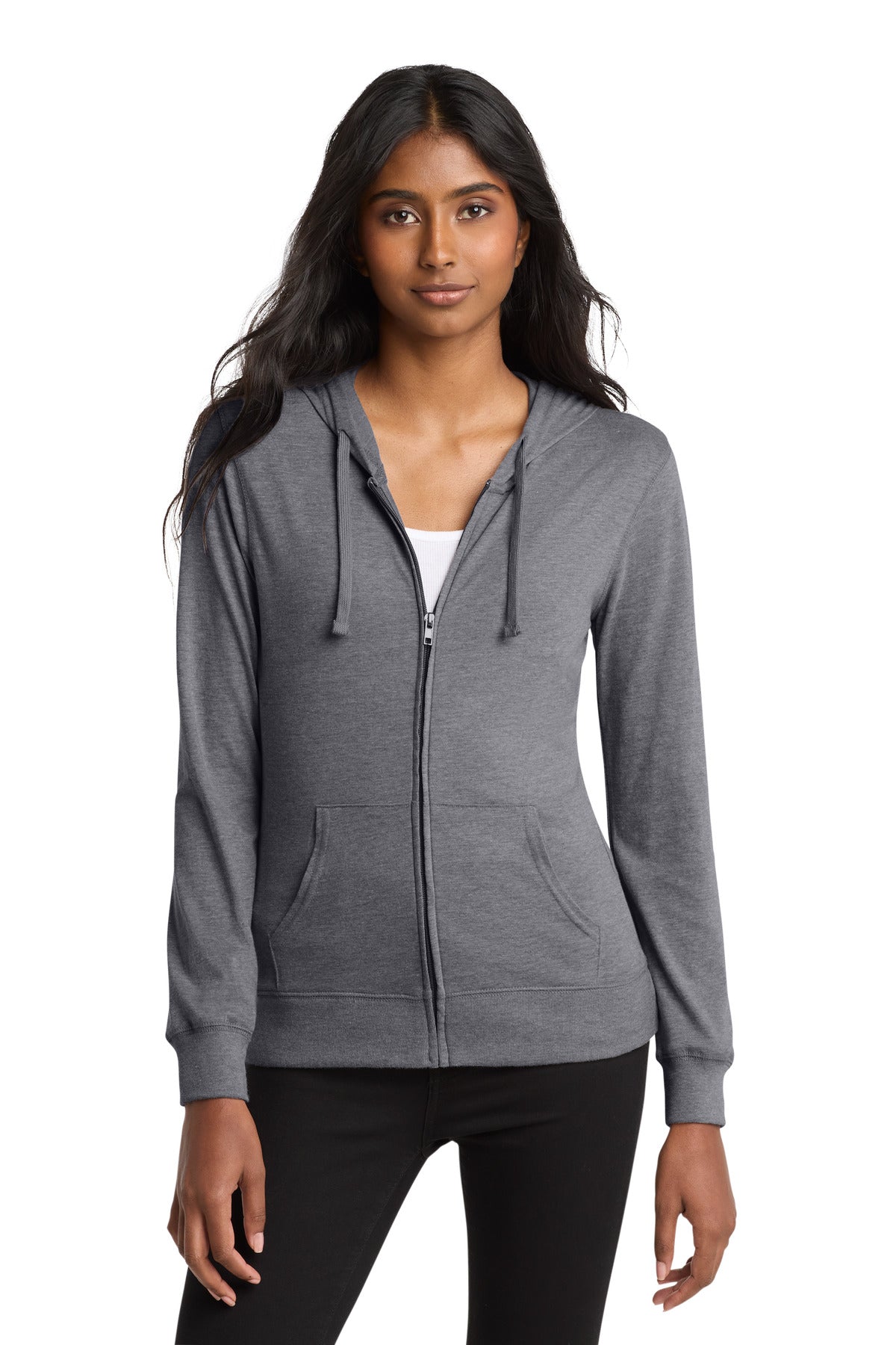 District Women's Fitted Jersey Full-Zip Hoodie. DT2100