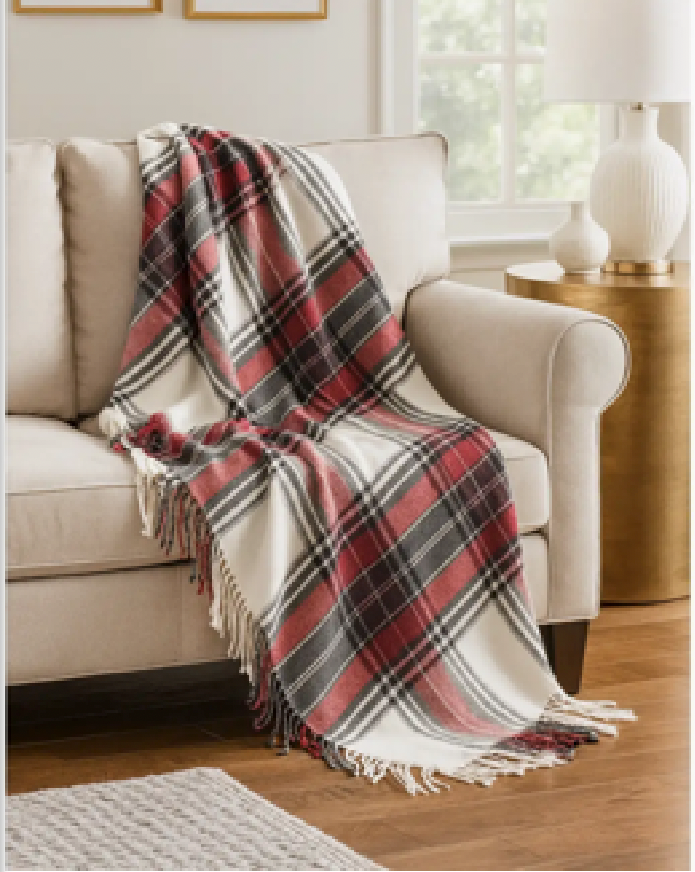 HH Embroidered Plaid Throw
