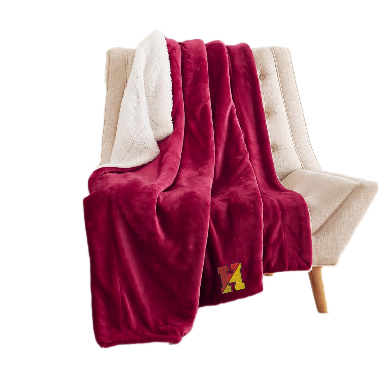 HH Red Sherpa Embroidered Throw