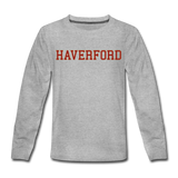 Haverford Youth Long Sleeve Logo Tee (Back is Shown. Front says "HAVERFORD") - heather gray