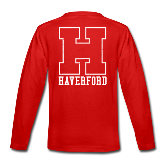 Haverford Vintage H Youth Long Sleeve (Back is Shown. Plain Front) - red