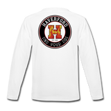 Haverford Youth Long Sleeve Fire Tee. (Back. is Shown. Front left. breast "H" logo) - white