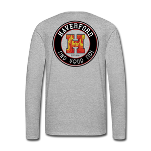 Haverford Adult Long Sleeve Fire Logo Tee (Back is Shown. Front breast "H" logo) - heather gray