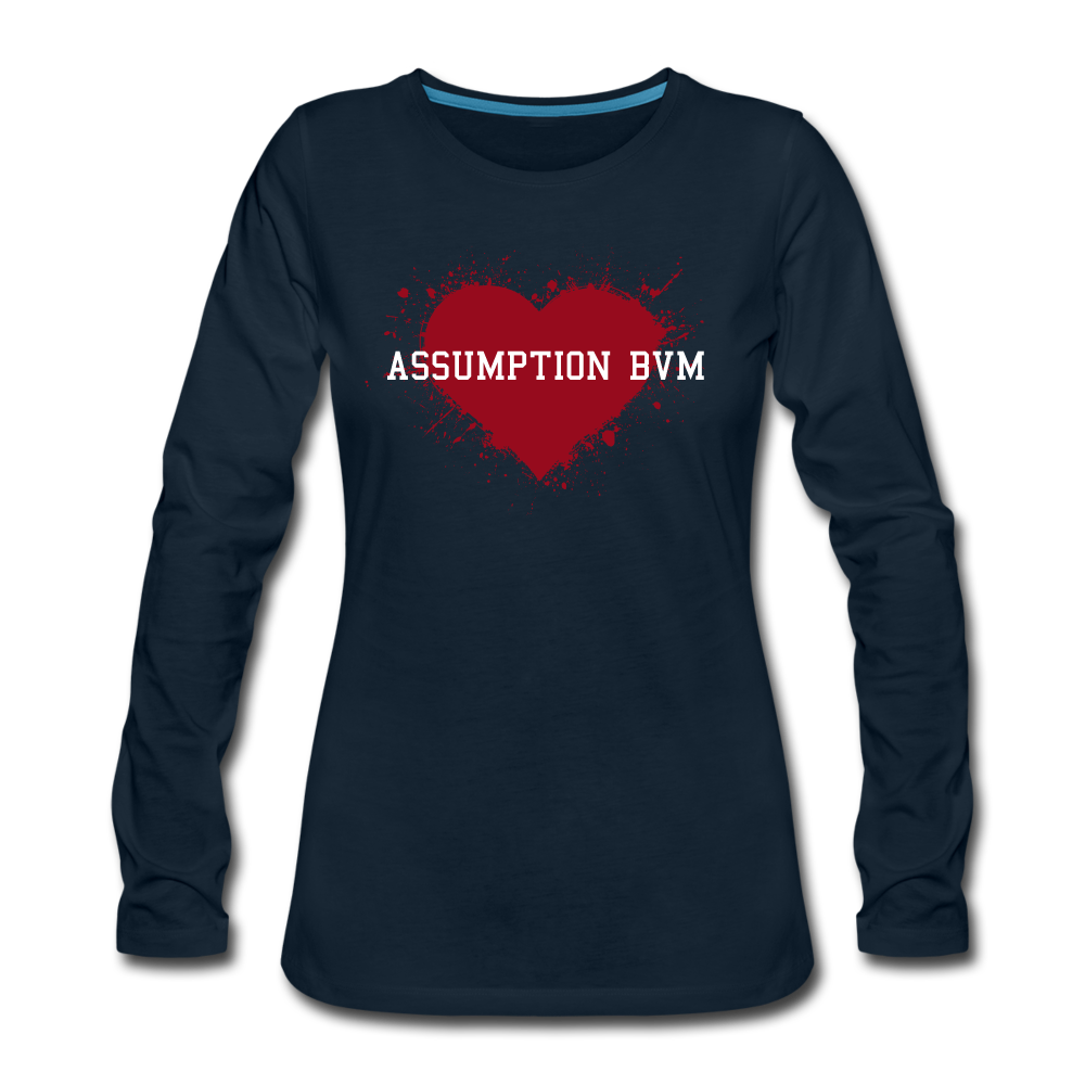 ABVM Women's Premium Painted Heart Long Sleeve T-Shirt - deep navy