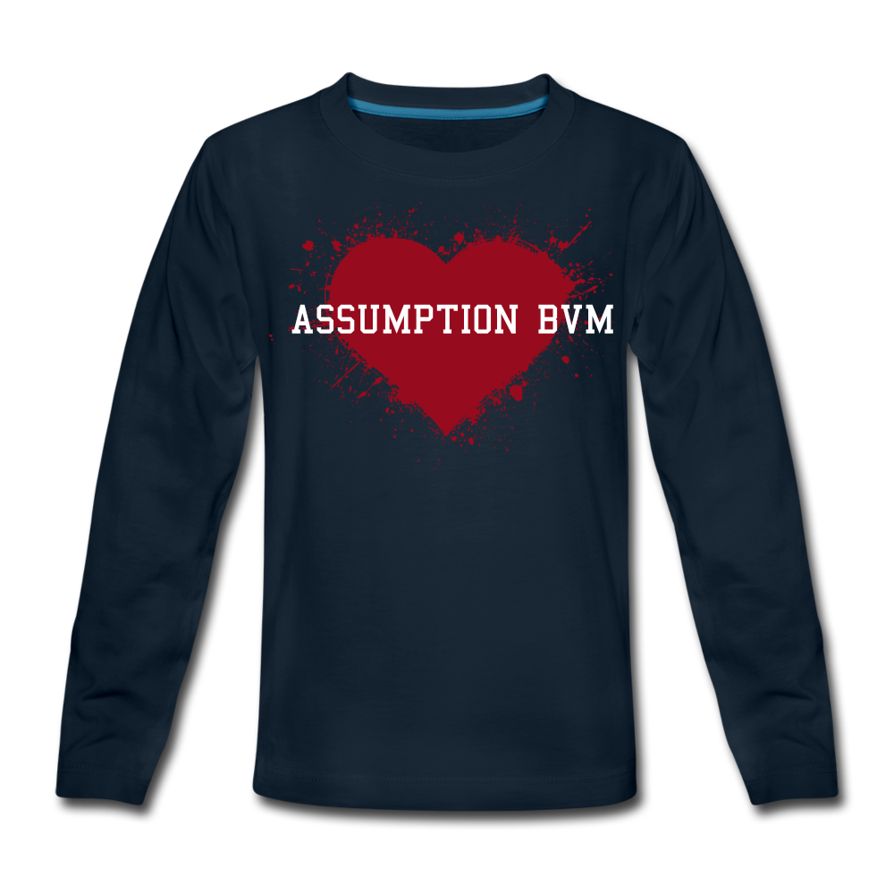 ABVM Kids' Premium Painted Heart Long Sleeve T-Shirt - deep navy